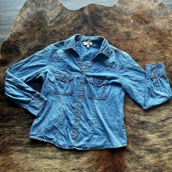 Triple Five Soul  Snap Button Denim Western Top - Picture 1 of 5